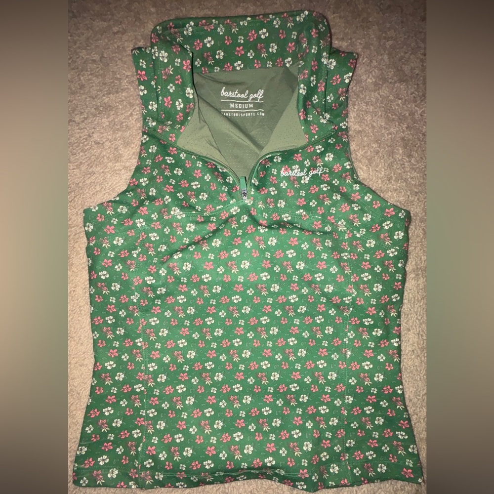 Women’s Green Floral Sleeveless Quarter-Zip Top